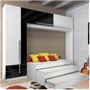 Guarda-Roupa Multimóveis com 3 Portas e 1 Gaveta - Branco/Preto + Tri-Cama Multimóveis com 2 Travessas de Sustentação - Branco