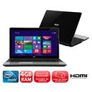 Notebook Acer Aspire E1-531-2420 com Intel® Inside, 4GB, 320GB, Gravador de DVD, Leitor de Cartões, HDMI, Wireless, Webcam, LED 15.6" e Windows 8