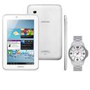 Tablet Samsung Galaxy Tab 2 7.0 P3110,Tela 7, 8GB, Processador Dual Core 1.0, Câmera 3.2MP, Wi-Fi e Android+ Relógio Masculino Analógico Lince - Prata