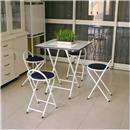 Conjunto de Mesa Metalmix Madeira com 4 Bancos Articuláveis - Branco/Azul