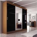 Guarda-Roupa Móveis Europa Rubi c/ 3 Portas e Espelho Central - Castanho/Preto