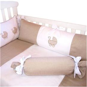 Conjunto p / Ber&ccedil;o Tribeca Padr&atilde;o Americano c / Carrinho de Beb&ecirc; Bordado Bege / Branco - 9 Pe&ccedil;as - cod. 345585
