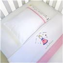 Conjunto de Lençóis para Berço Tribeca Padrão Americano com Princesa Pintada à Mão Rosa/Branco - 3 Peças