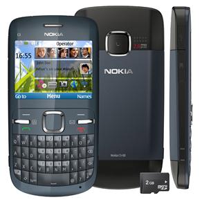 Celular Desbloqueado Claro Nokia C3 Grafite c/ Câmera 2MP, QWERTY, Wi-Fi, MP3, FM, Bluetooth, Fone de Ouvido e Cartão 2GB 
