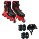 Kit Patins Ajustável By Kids New Basic Preto/Vermelho - Tam. 37 a 40