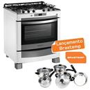 Fogão Brastemp 5 Bocas Ative! Timer Grill BF876CB + Conjunto de Panelas c/ Tampa de Vidro Richwell BK0495 c/ 5 Peças