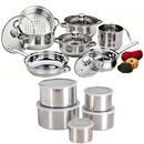 Conjunto de Panelas c/ Tampa de Vidro Richwell FBK7235 c/ 7 Peças + Conjunto de Potes Inova D144852 Inox c/ Tampa - 5 Peças