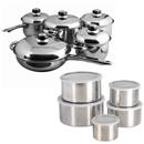 Jogo de Panelas Inova D1-35720 c/ 5 Peças + Conjunto de Potes Inova D144852 Inox c/ Tampa - 5 Peças