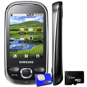 Celular Desbloqueado Samsung I5500 Galaxy 5 Preto c/ Android 2.1, Touch Screen, Câm. 2MP, 3G, Wi-Fi, GPS, Fone e Cartão 2GB + Chip TIM Pré-pago