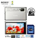 Câmera Digital Sony Cyber-shot DSC-TX100V/S Prata c/ 16.2 MP, LCD 3.5", Panorâmica 3D, Vídeos Full HD, GPS, Smile Shutter + Cartão SD 2GB