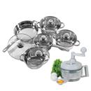 Conjunto de Panelas Inova Ametista c/ Tampa de Vidro D128715 - 5 Peças + Processador Euro Home Multi-Uso PS338B