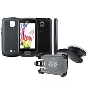 Celular Desbloqueado LG P500 Preto c/ Câm. 3.2MP, Wi-Fi, Android 2.2, 3G, Bluetooth, FM, MP3, Fone e Cartão 2GB  + Capa de Silicone + Suporte Veicular