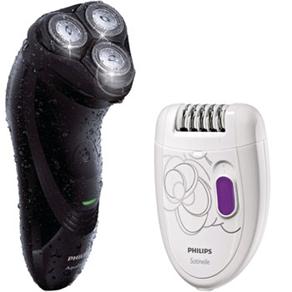 Barbeador Philips Seco e Molhado AquaTouch AT751 / 14 + Depilador Philips Satinelle Total Soft HP6400 / 20 - cod. 1000027240