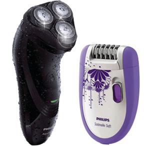 Barbeador Philips Seco e Molhado AquaTouch AT751 / 14 + Depilador Philips Satinelle Soft Total Body HP6609 / 20 - cod. 1000027242