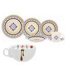 Aparelho de Jantar e Chá Biona La Reina J5916408 - 30 Peças + Tigela de Porcelana Oxford Bolo de Caneca c/ Asa 300ml - Branca/Marrom