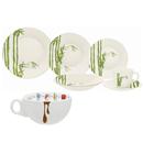 Aparelho de Jantar e Chá Biona Bio M6381516 - 20 Peças + Tigela de Porcelana Oxford Bolo de Caneca c/ Asa 300ml - Branca/Marrom
