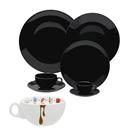 Aparelho de Jantar, Chá e Café Oxford Black EM424924 - 42 Peças + Tigela de Porcelana Oxford Bolo de Caneca c/ Asa 300ml - Branca/Marrom