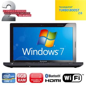 Notebook Lenovo Z470 c/ Intel Core I7-2620M, 6GB, 750GB, Gravador de DVD, Leitor de Cartões, HDMI, Wireless, Bluetooth, Webcam, LED 14´´ e Windows - Notebook 403442