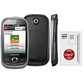 Celular Desb. Claro Samsung Corby DJ c/ Câm. 2.0MP, Rádio FM,MP3,Wi-Fi,Bluetooth,Touch S. ,Fone de Ouvido e Cartão de 2GB + Chip Único Claro Pré-Pago