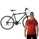 Bicicleta Aro 26 Track & Bikes Viper MTB 18 Marchas - Preta + Camiseta Naja CS1135 Tam. M - Vermelha