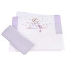 Conjunto de Lençóis para Berço Papi Padrão Americano com Bailarina Bordada Branco/Lilás - 3 Peças