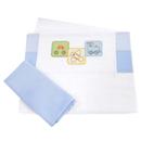 Conjunto de Lençóis para Berço Papi Padrão Americano com Veículos Bordados Branco/Azul - 3 Peças