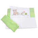 Conjunto de Lençóis para Berço Papi Padrão Americano com Ursinho Bordado Branco/Verde - 3 Peças