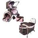 Carrinho de Bebê Cosco c/ Bebê Conforto e Bolsa Diaper Bag C326M - Rosa + Berço Desmontável Cosco c/ Regulagem de Altura e Móbile - Rosa PHW