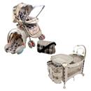 Carrinho de Bebê Cosco c/ Bebê Conforto e Bolsa Diaper Bag C326M - Xadrez + Berço Desmontável Cosco c/ Regulagem de Altura e Móbile - Xadrez BKF