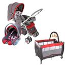 Carrinho de Bebê Cosco Reverse Travel System c/ Bebê Conforto CD200TS - Vermelho + Berço Cosco Toybar C66T c/ Móbile - VermelhoO