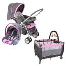 Carrinho de Bebê Cosco Reverse Travel System c/ Bebê Conforto CD200TS - Rosa + Berço Cosco Toybar C66T c/ Móbile - Rosa