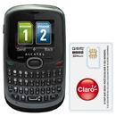 Celular Desbloqueado Alcatel OT255 Cinza c/ Radio FM, Viva Voz, QWERTY, Dual Chip e Fone de Ouvido + Chip Único Claro Pré-Pago