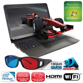 Notebook Positivo 4155 3D com Intel Pentium T4500, 4GB, 500GB, Gravador de DVD, HDMI, Wireless, LED 14´´ e Windows 7 Home Basic Original - Notebook 465146