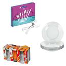 Conjunto de Pratos Fundos em Vidro Temperado Marinex Astral - 6 Peças + Conjunto de Copos Crisa Brasilia 355ml 6 Pçs + Faqueiro Tramontina Inox-42 Pçs