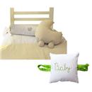Conjunto p/ Mini-Cama Tribeca c/ Carrinho de Bebê Bordado Bege/Branco - 3 Peças + Almofada Segura Porta Tribeca - Branco/Verde