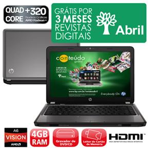 Notebook HP Pavilion G4-1116BR com AMD Vision Quad-Core A6-3400M, 4GB, 640GB, Gravador de DVD, Placa de Vídeo HD 6470, LED 14´´ e Windows 7 - Notebook 471958