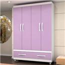 Guarda-Roupa Bartira City com 4 Portas e 1 Gaveta - Branco/Lilás