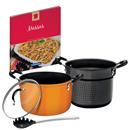 Espagueteira Tramontina Mônaco Laranja Com Pegador de Silicone, Tampa de Vidro e Um Exclusivo Livro de Receitas Para Massas - 3 Peças
