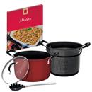 Espagueteira Tramontina Mônaco Vermelho Com Pegador de Silicone, Tampa de Vidro e Um Exclusivo Livro de Receitas Para Massas - 3 Peças