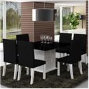 Mesa Madesa Ferrara 5187 com Tampo em Vidro com 6 Cadeiras Madesa Ferrara 4147 - Branco/Preto