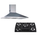 Coifa de Parede Cata Linha C2000 Omega - 70 cm - Inox + Cooktop a Gás 5 Bocas Atlas Mega Chama 01304001 - Preto