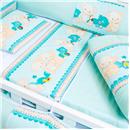 Conjunto para Berço Papi Baby com Cortinado e Ursinho Estampado Verde/Branco - 8 Peças
