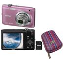 Câmera Digital Nikon Coolpix S2600 Rosa c/ LCD 2,7”, 14 MP, Zoom Óptico 5x, Vídeo HD + Cartão 4GB + Bolsa p/ Câmera Digital Stillo Colors 101-3