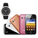 Celular Desbloqueado Samsung Galaxy Y Color Plus com Android 2.3, Wi-Fi, 3G, GPS, Câmera 2MP, Fone, Cartão 2GB + Relógio Masculino Lince Steel – Preto