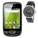 Celular Desbloqueado Samsung Galaxy Mini Preto/Verde Android 2.2, Wi-Fi, 3G, Câmera 3.2, GPS, Touch e Fone + Relógio Masculino Mondaine - Preto