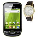 Celular Desbloqueado Samsung Galaxy Mini Preto/Verde Android 2.2, Wi-Fi, 3G, Câmera 3.2, GPS, Touch e Fone + Relógio Masculino Mondaine 83125 – Marrom