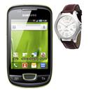 Celular Desbloqueado Samsung Galaxy Mini Preto/Verde Android 2.2, Wi-Fi, 3G, Câmera 3.2, GPS, Touch e Fone + Relógio Masculino Lince Steel S2MX-Marrom