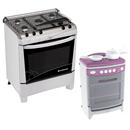 Kit Crianças - Fogão 5 Bocas BR Continental Bivolt + Fogão Rosa Infantil Xalingo