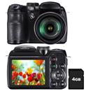 Câmera Digital GE X400 Preta com 14.1MP Zoom Óptico 15X, LCD 2.7", Detector de Face, Detector de Sorriso, Estabilizador de imagem + Cartão de 4GB