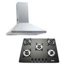 Double Kit Aragon 70 Apelson, Coifa de Parede para 5 Bocas Aragon 70 + Cooktop a gás 5 Bocas, Mesa de Vidro - Bivolt